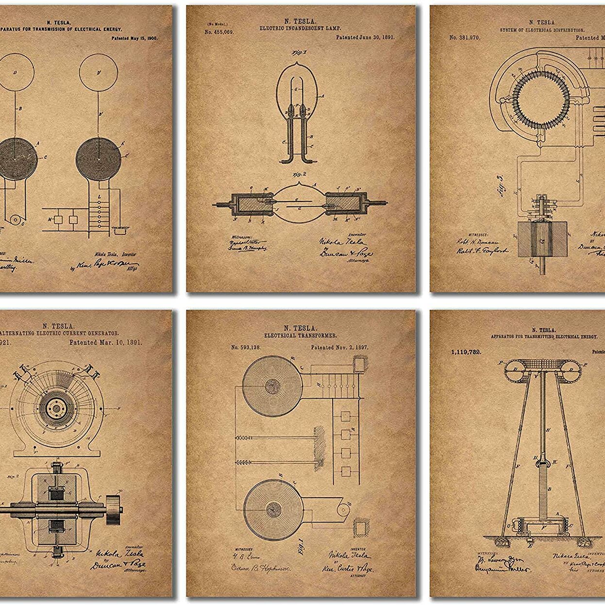 Tesla Patent Wall Art Prints