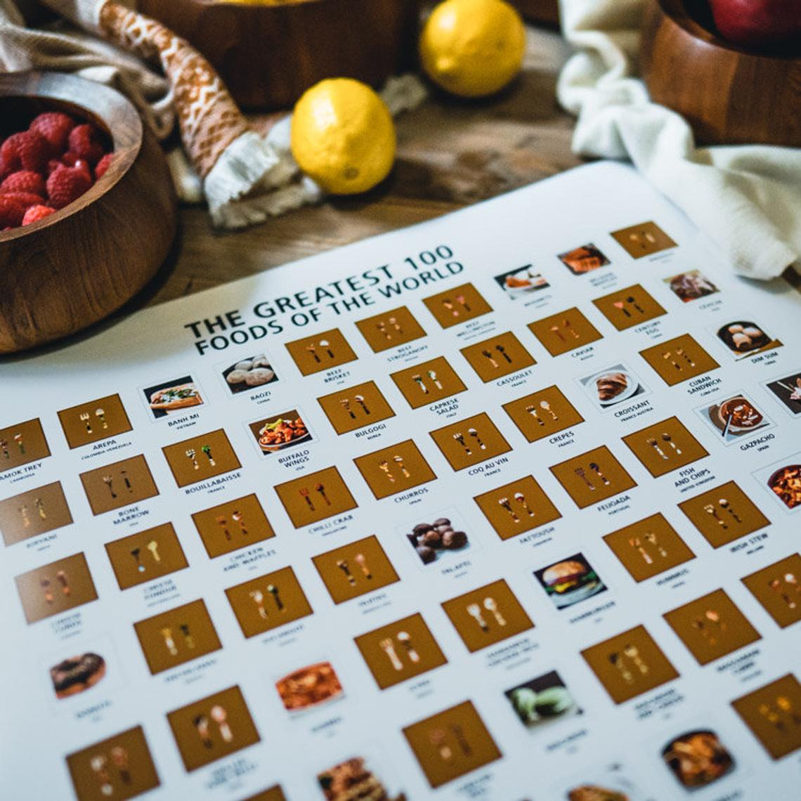 The Greatest 100 Foods of The World Scratch Off Travel Print