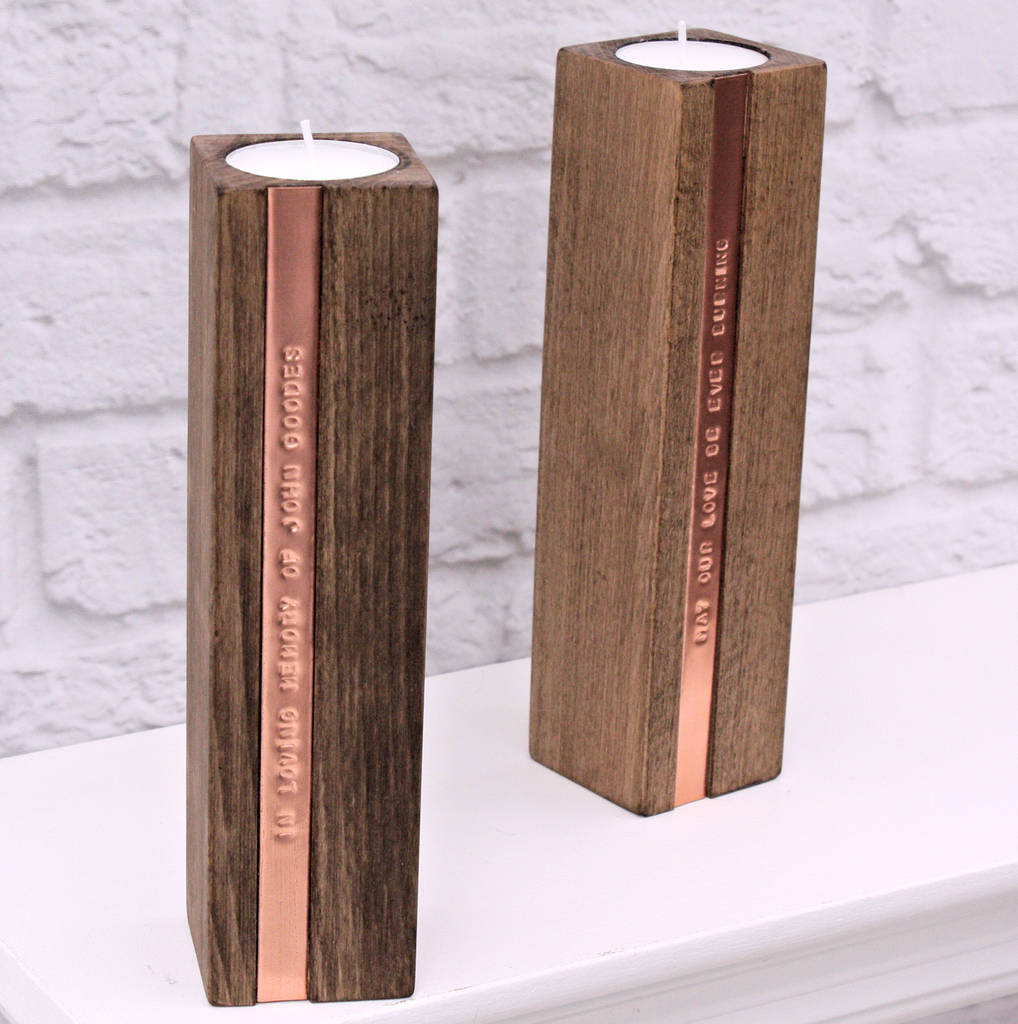 Two Personalised Wooden Tealight Candle Holders