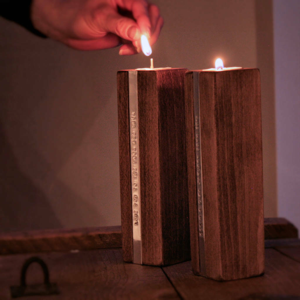 Two Personalised Wooden Tealight Candle Holders