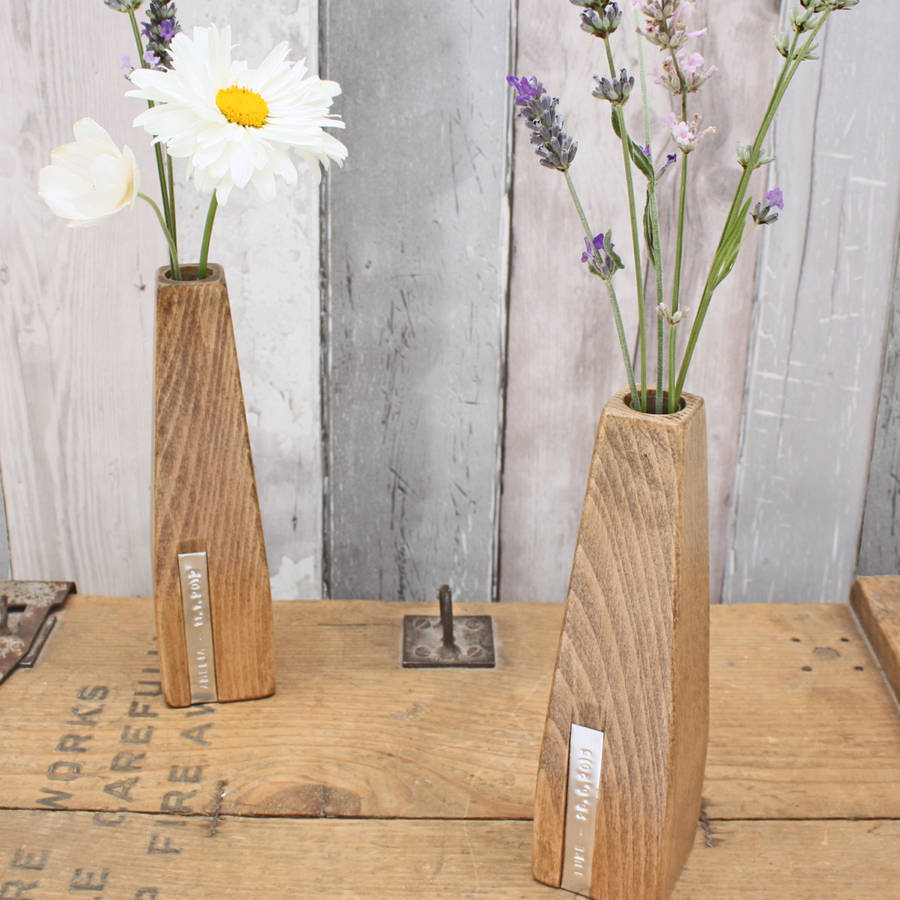 Two Personalised Wooden Vases