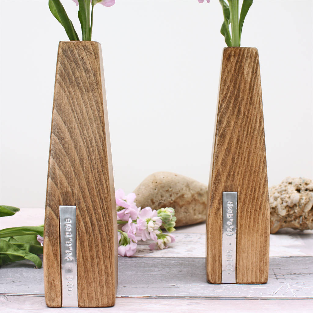 Two Personalised Wooden Vases