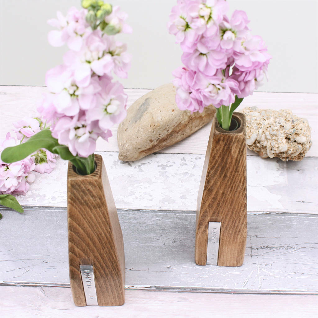 Two Personalised Wooden Vases