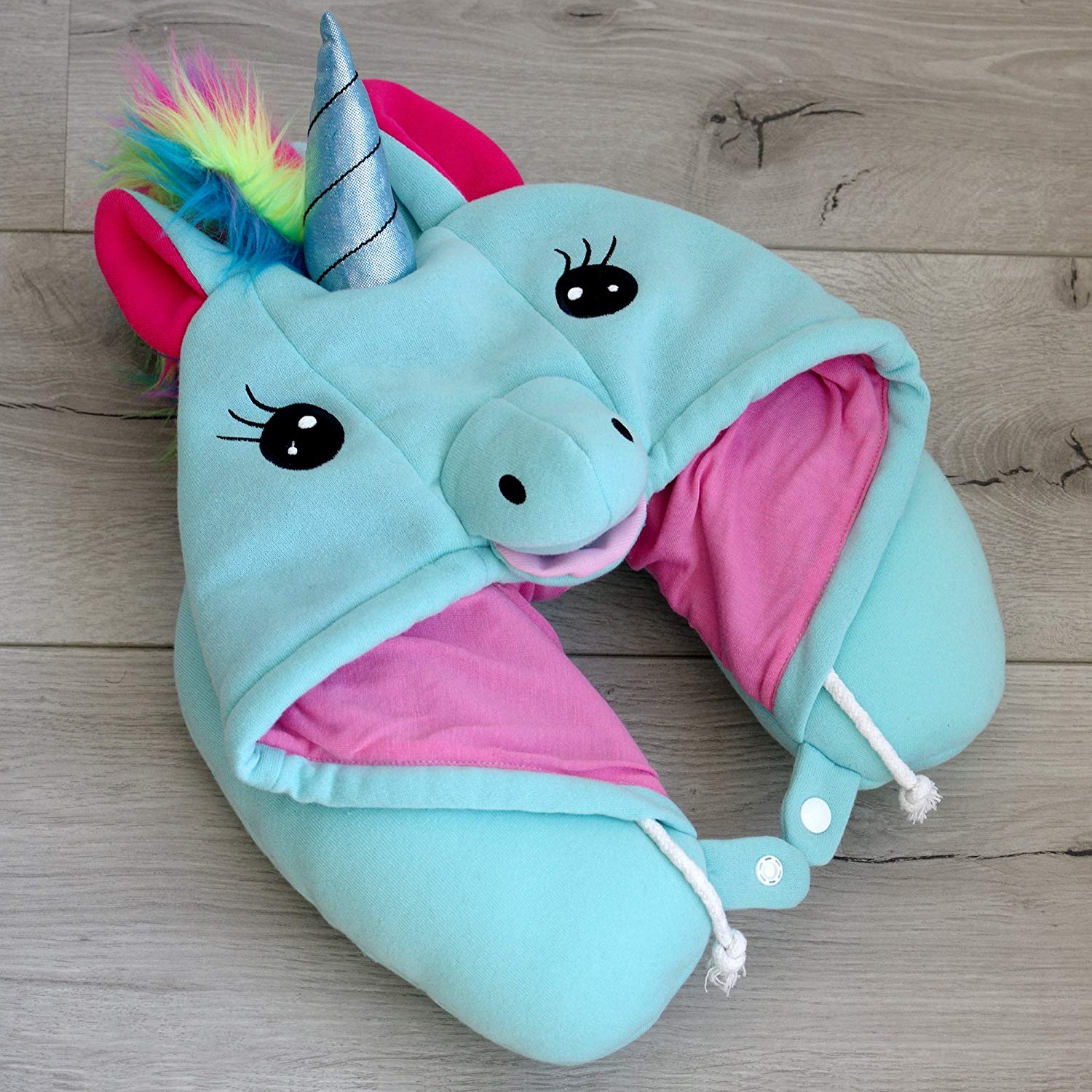 Unicorn Hooded Travel Neck Pillow