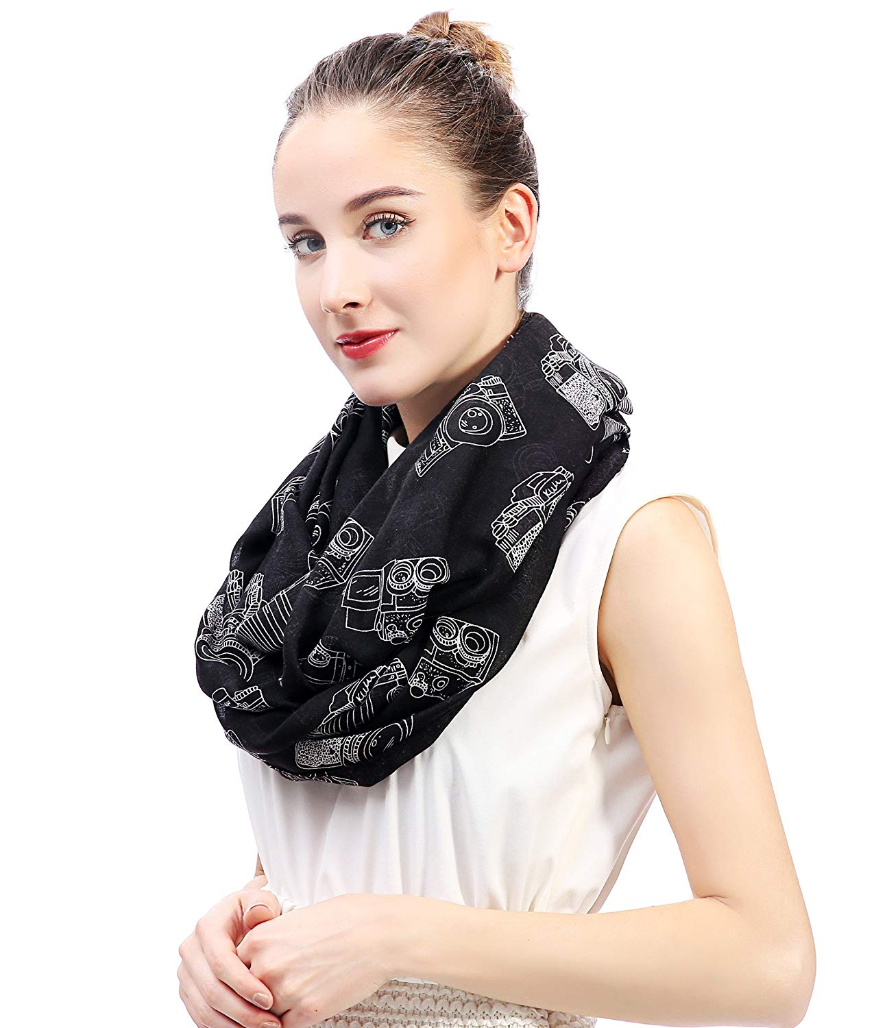 Vintage Camera Print Loop Infinity Scarf 