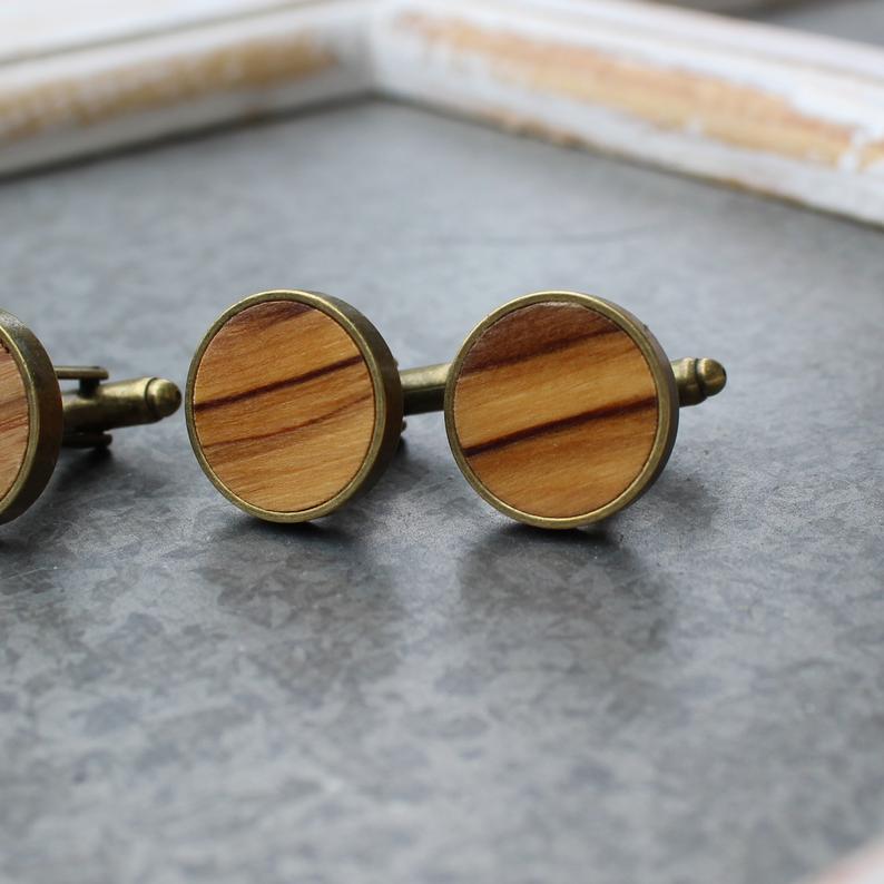 Whiskey Barrel and Olive Wood Cufflinks