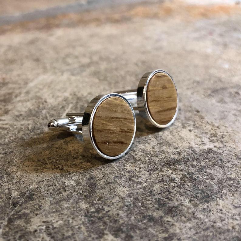 Whiskey Barrel and Olive Wood Cufflinks