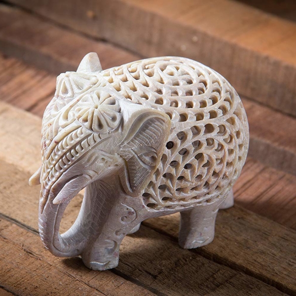 White Lucky Elephant Soapstone Figurine