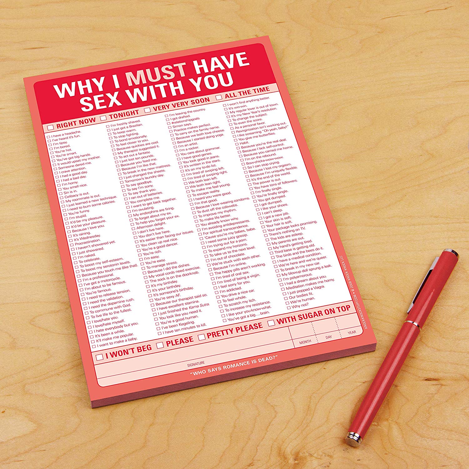 Why I Must Have Sex with You Checklist Note Pad