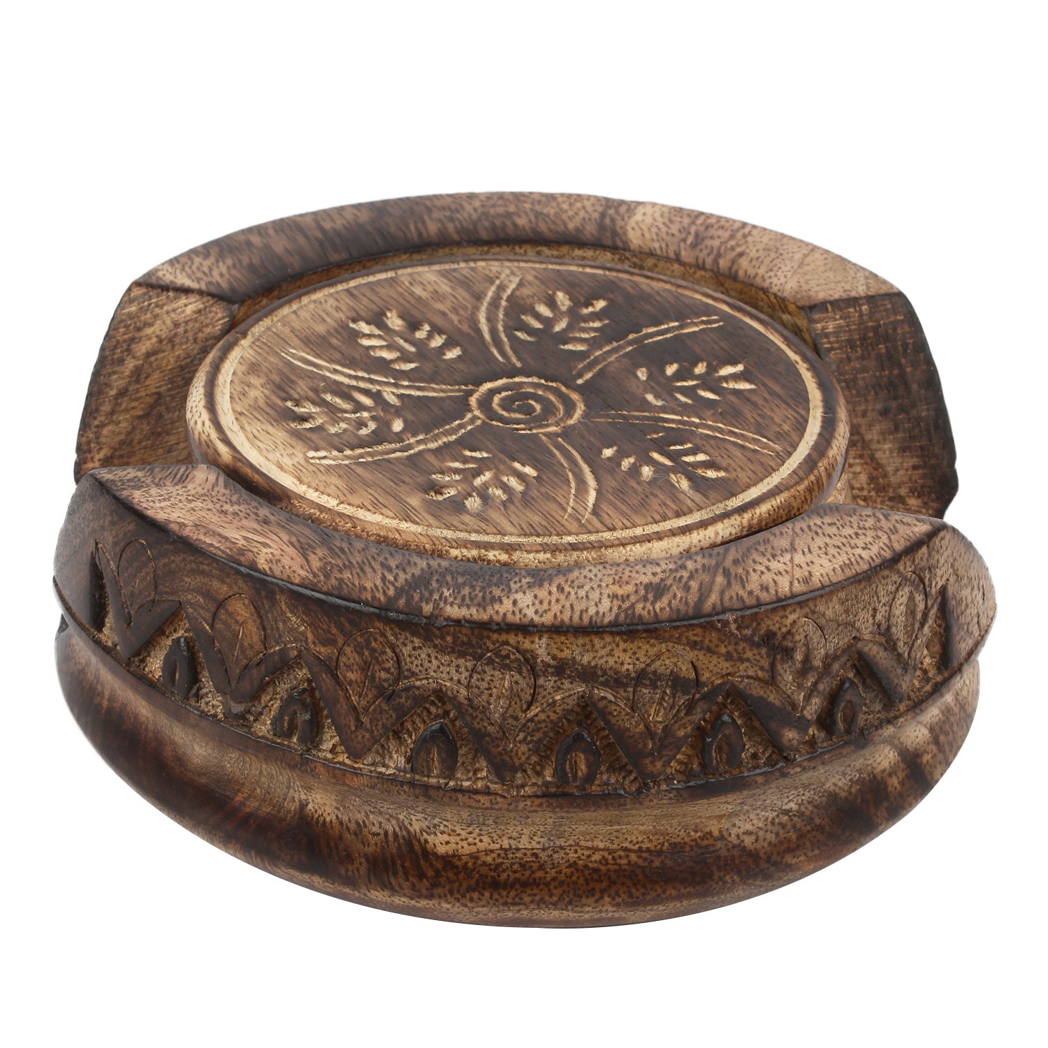 Wooden Coasters with Lotus Shaped Holder