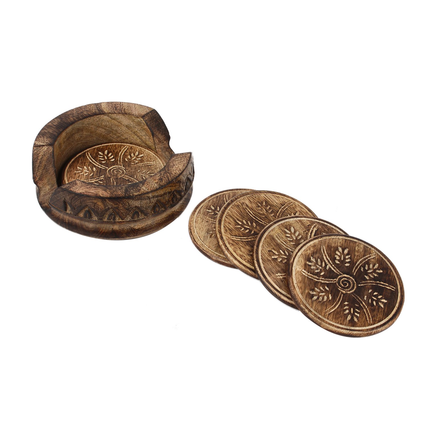 Wooden Coasters with Lotus Shaped Holder