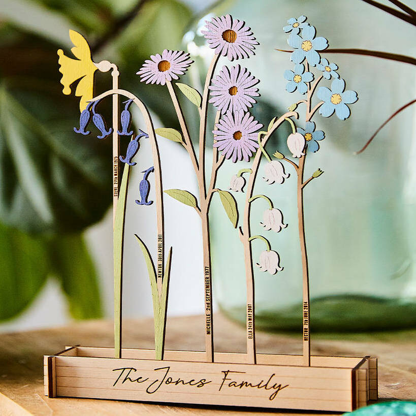 Wooden Personalised Family Birth Flowers