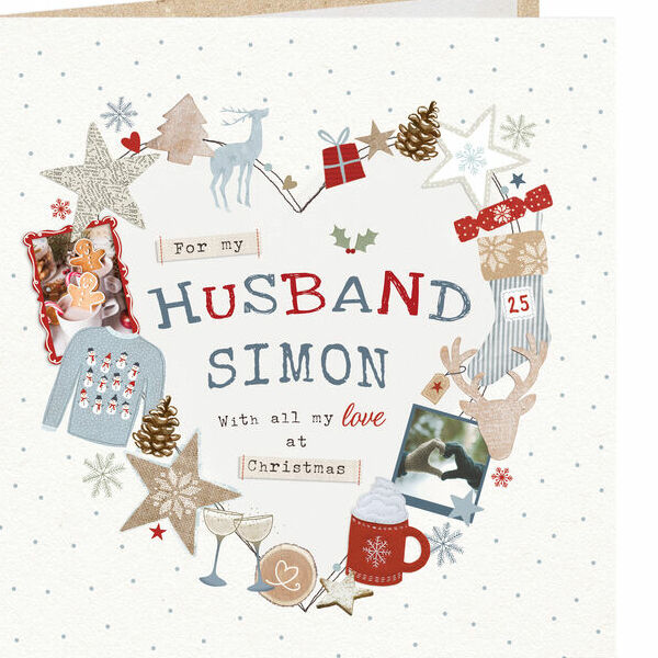  Festive Heart Husband Personalised Christmas Card 