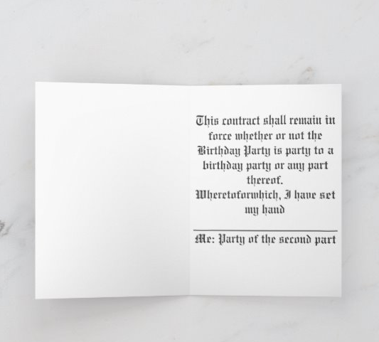 Legal Contract Birthday Card