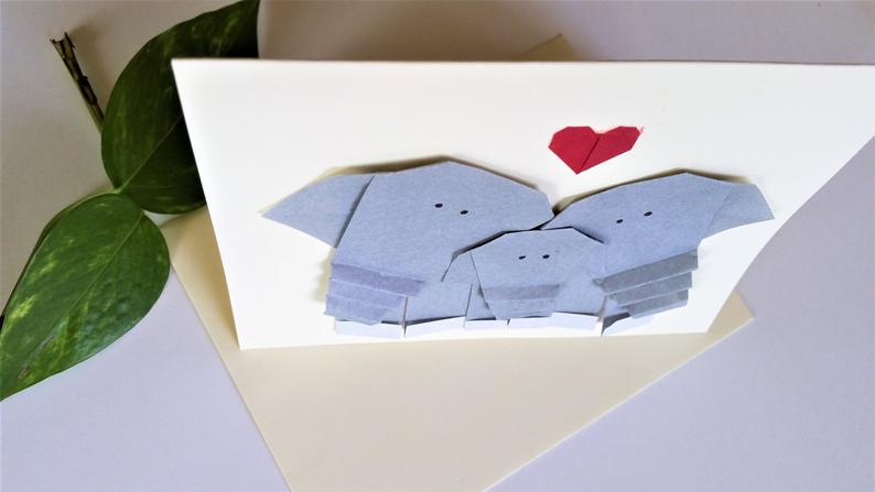 Origami Elephant Family Greeting Card