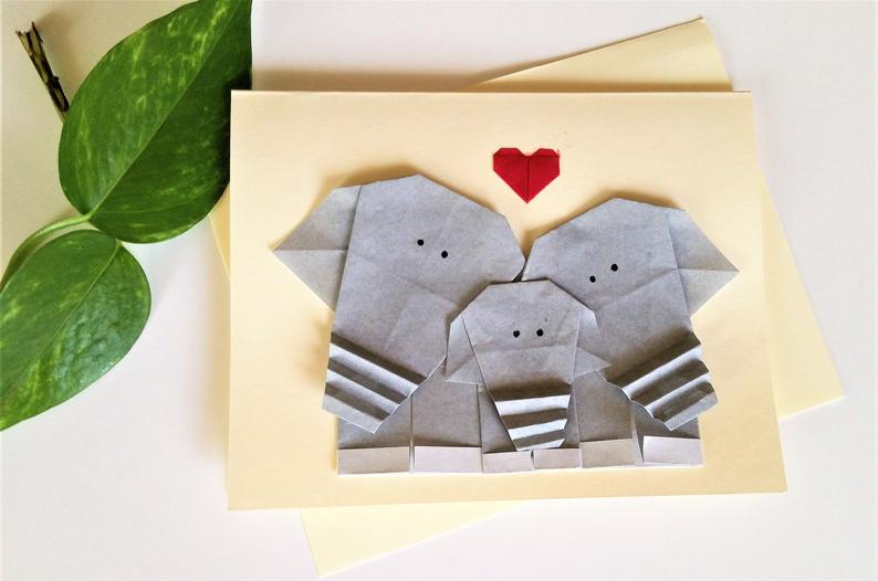 Origami Elephant Family Greeting Card