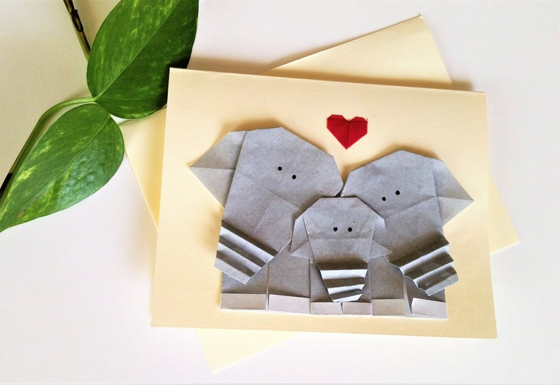 Origami Elephant Family Greeting Card