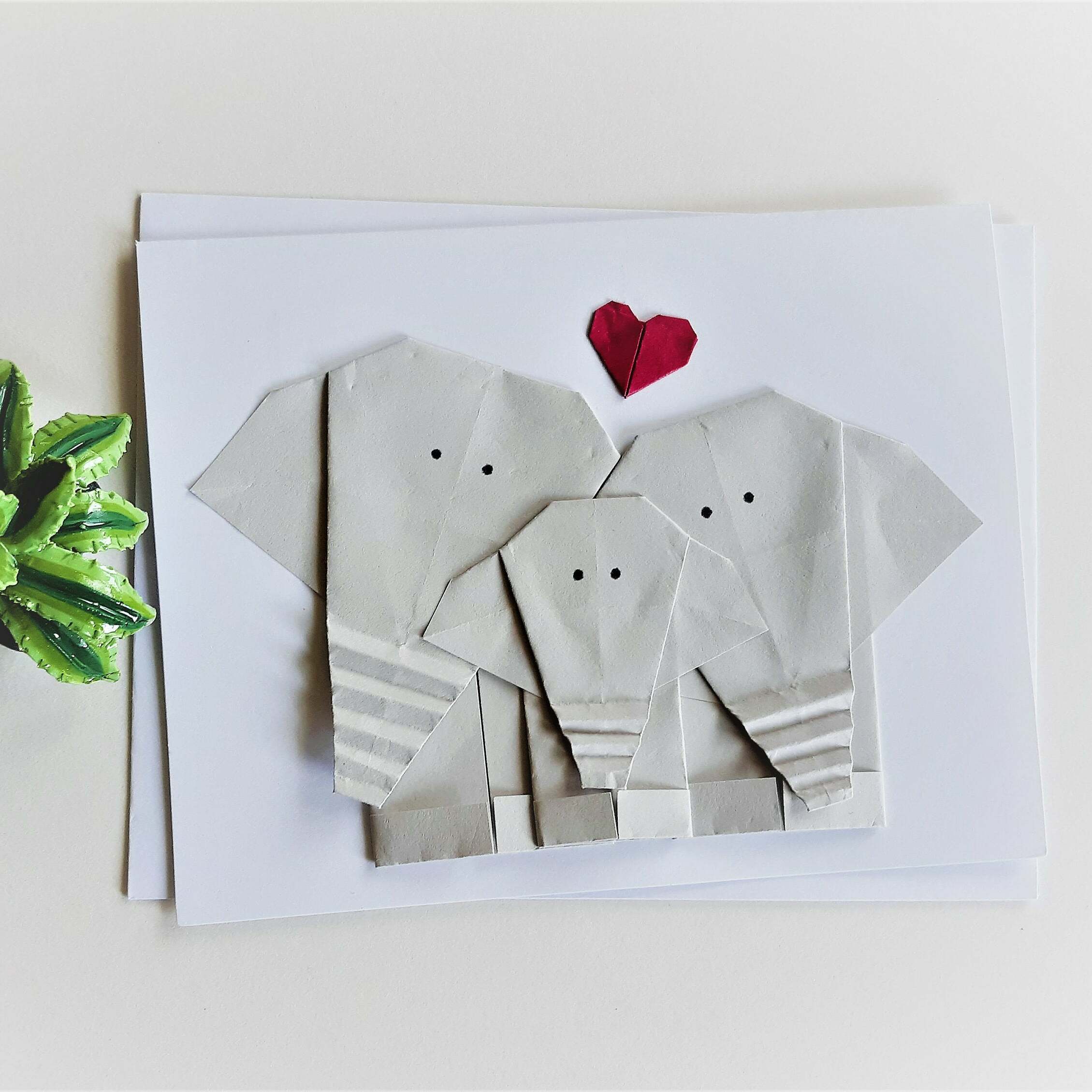 Origami Elephant Family Greeting Card