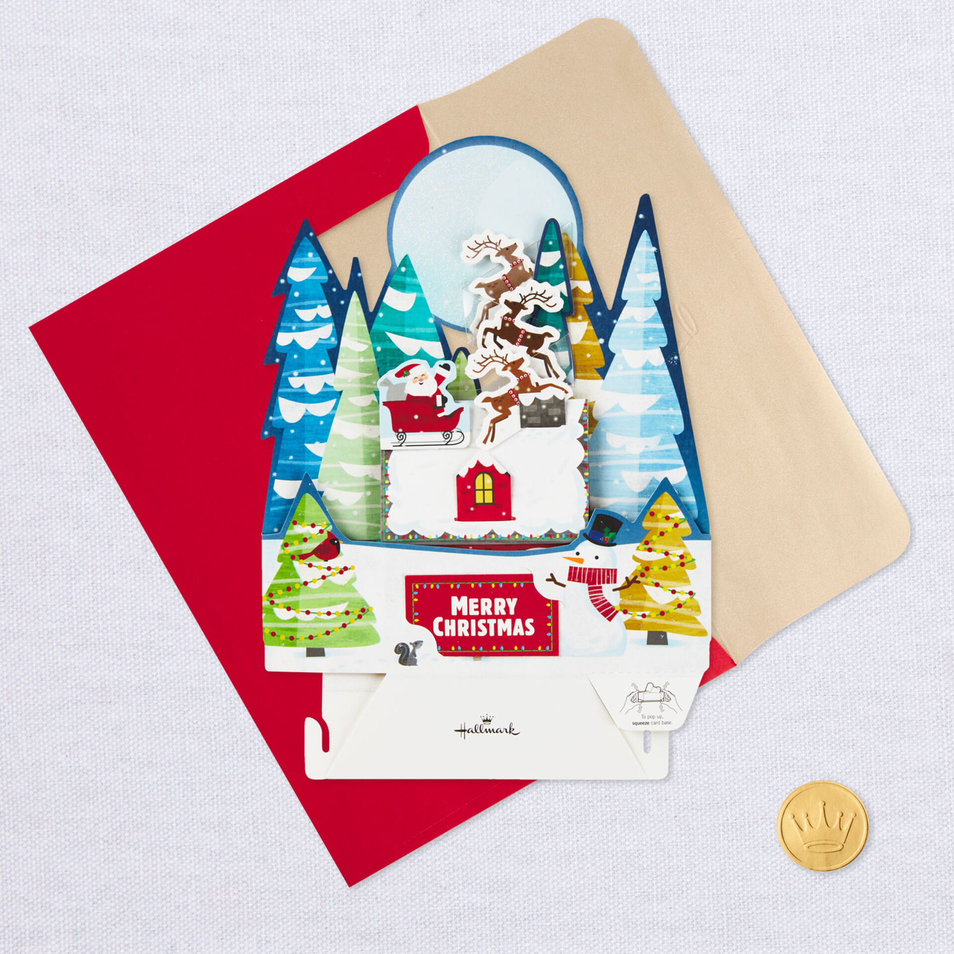 Santa's Snowy Flight Pop Up Christmas Card