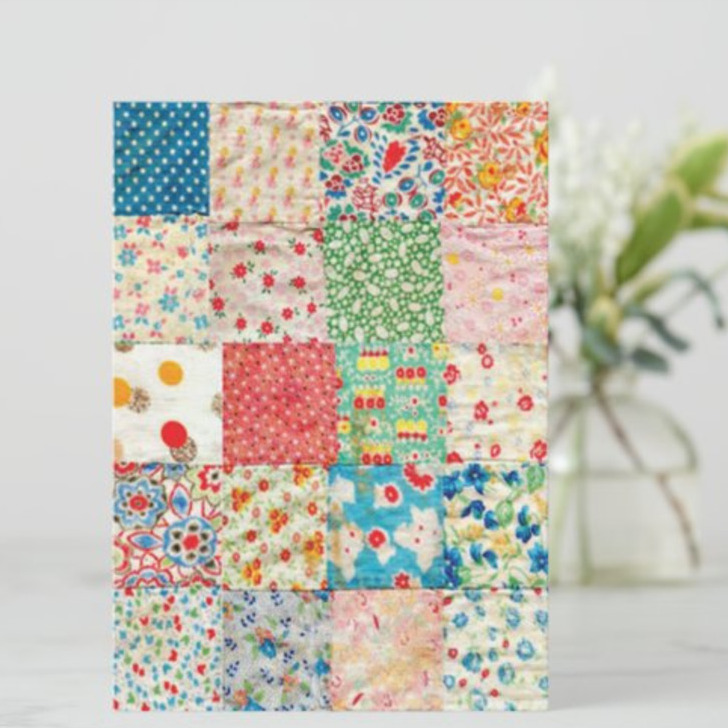 Vintage Patchwork Quilt Print Flat Card