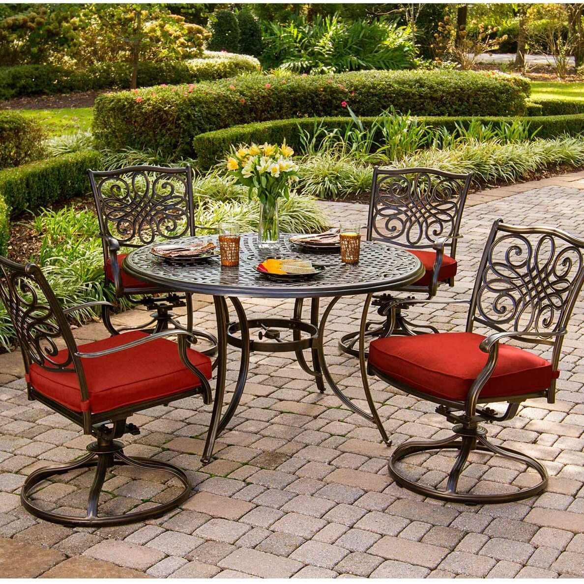 Hanover Traditions 5-Piece Cast Aluminum Outdoor Patio Dining Set