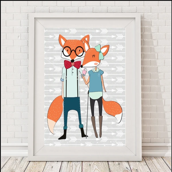 Hipster Fox Couple Print