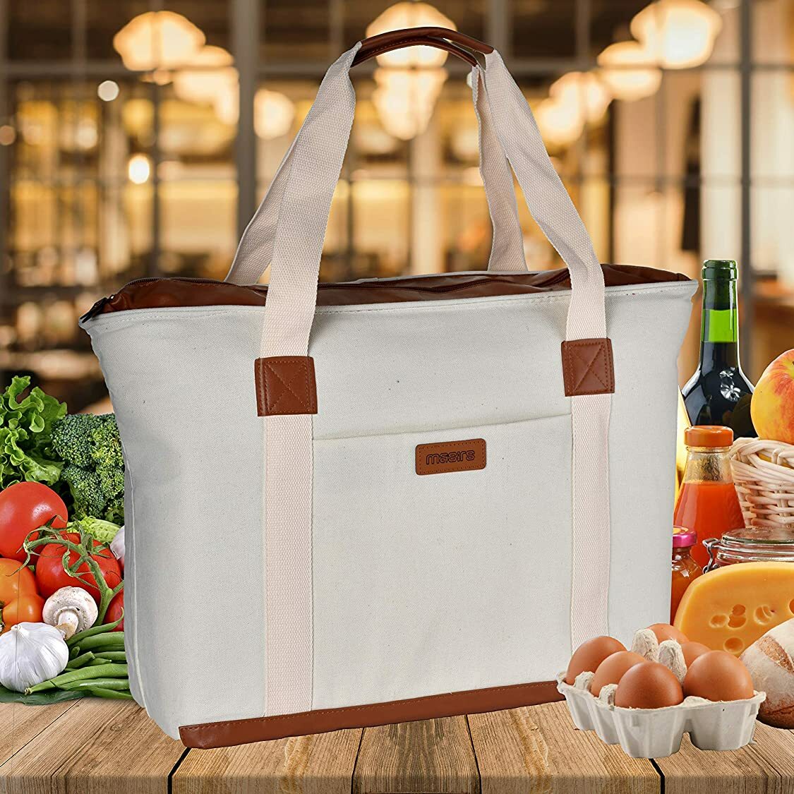 Insulated Grocery Bag with Zippered Top