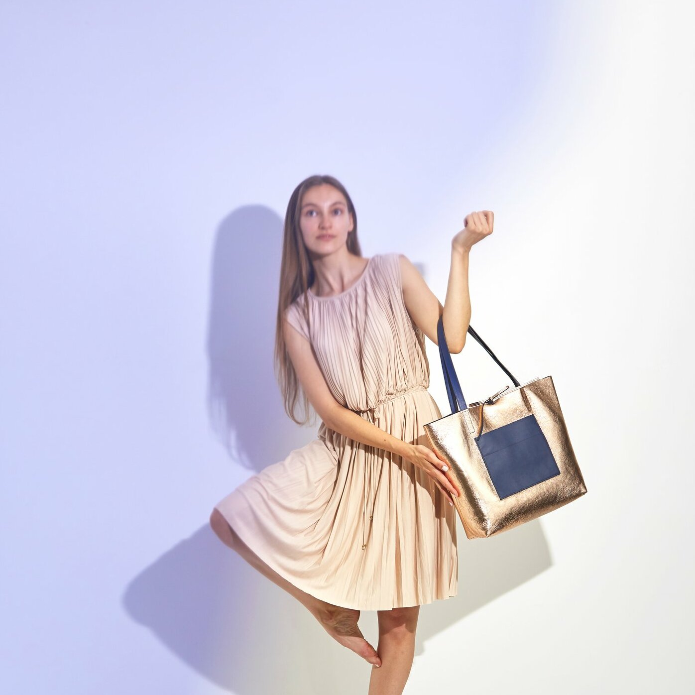 Kala Reversible Tote in Navy - Rose Gold