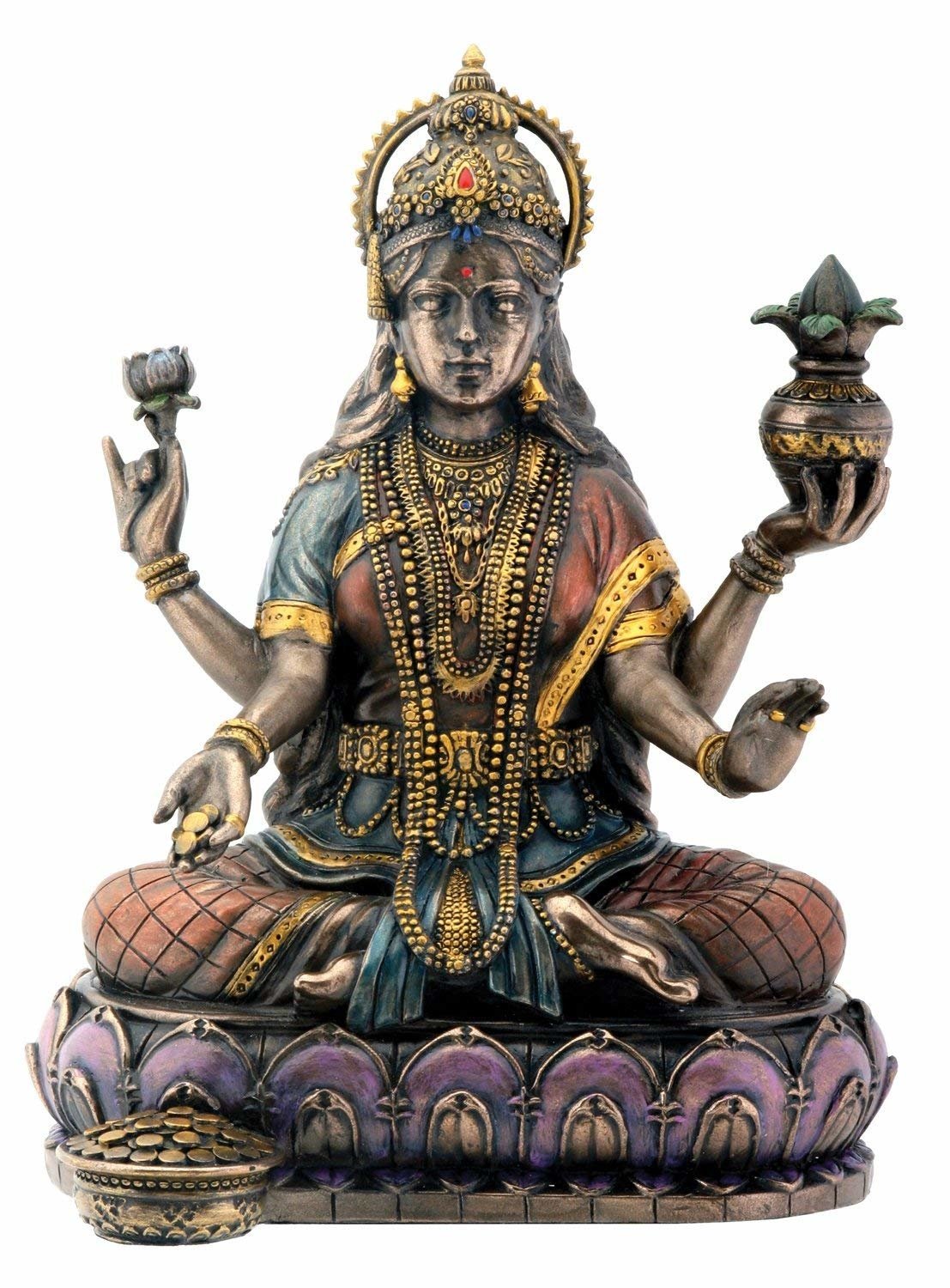 Lakshmi On Lotus Hinduism Display Statue