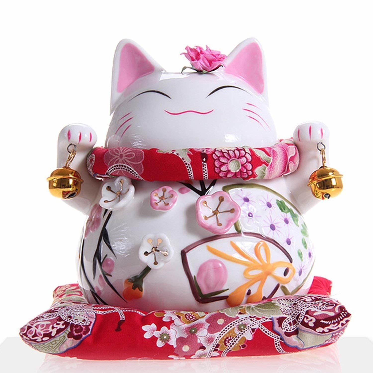 Maneki Neko - Japanese Lucky Cat with Two Bells