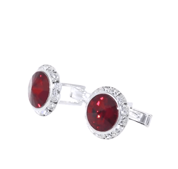 Men's Silver Ruby Crystal Rondell Cuff Link