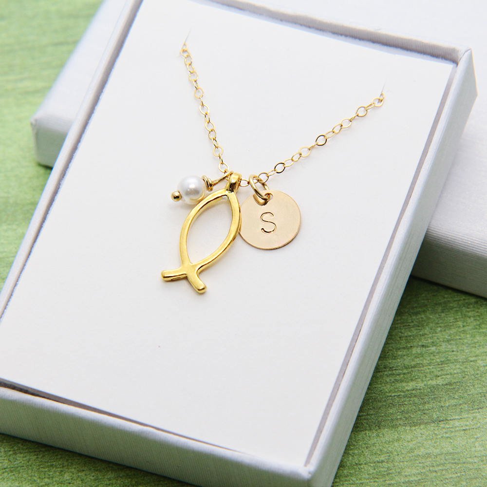 Personalized Ichthus Necklace With Initials