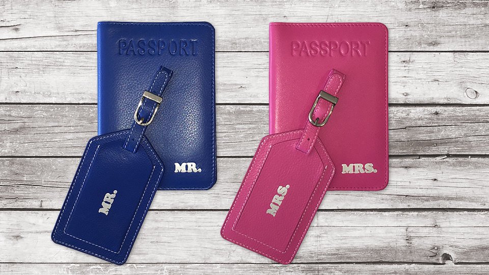 Personalized Leather Passport Cover and Luggage Tag Set of 2