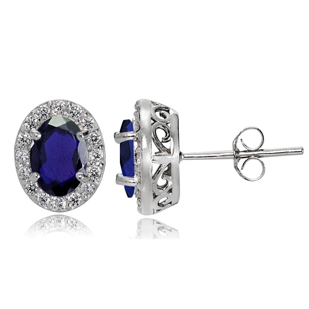 Sapphire Halo Oval Stud Earrings