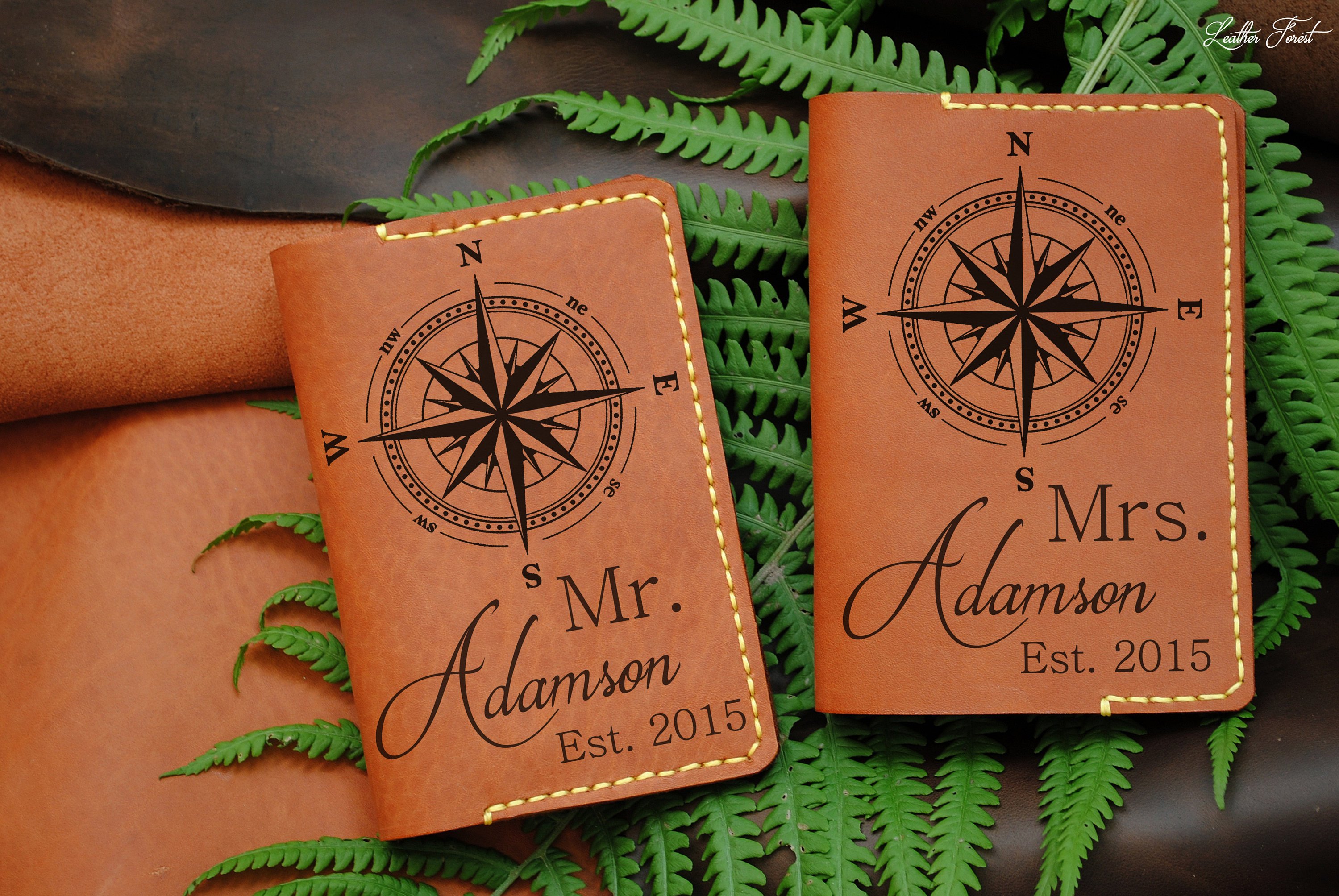 Set of 2 Mr and Mrs Leather Passport Cover