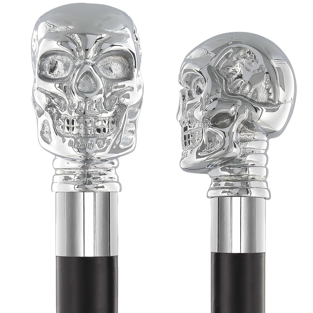 Silver-Plated Chrome Skull Handle Walking Stick