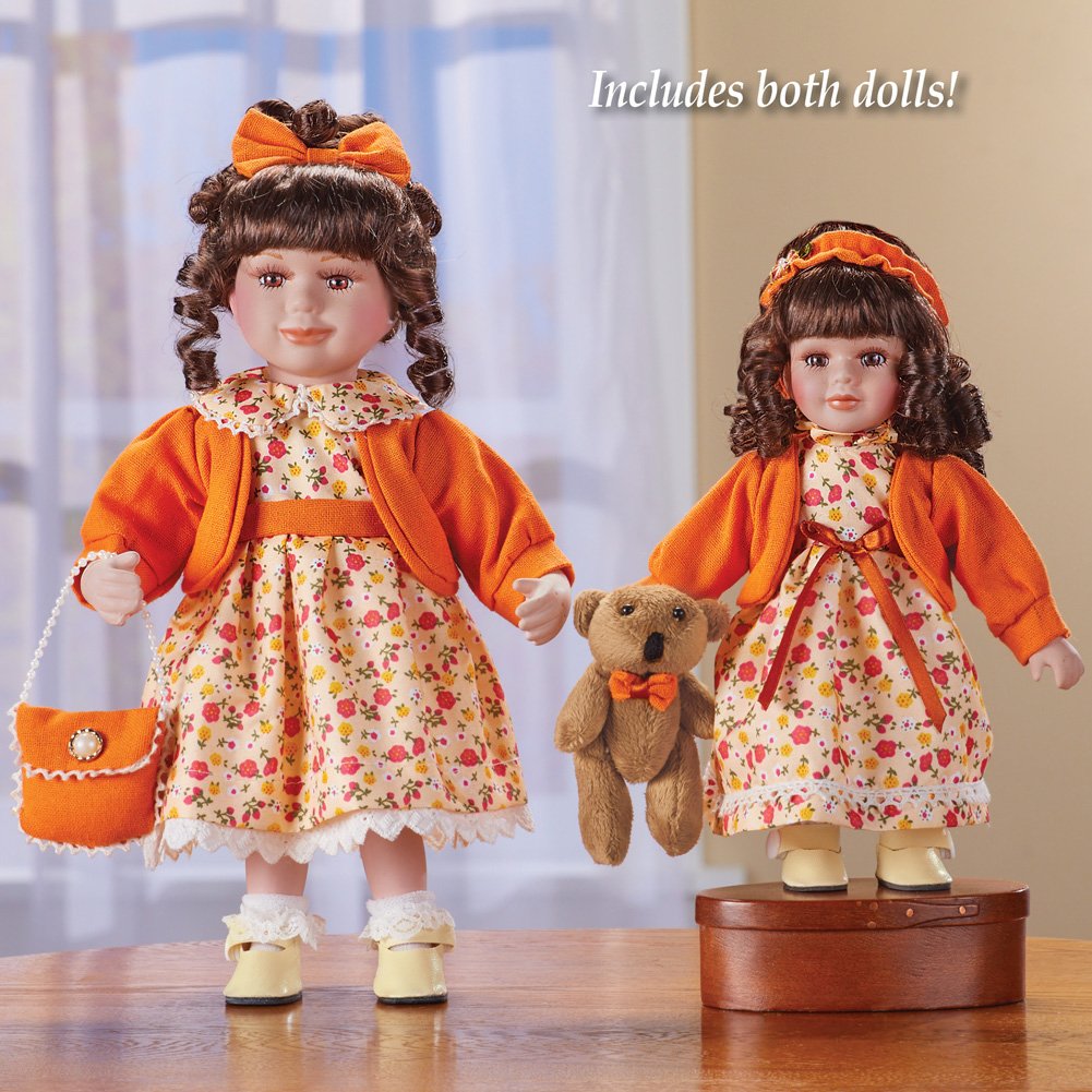 Sisters Porcelain Dolls with Floral Dresses