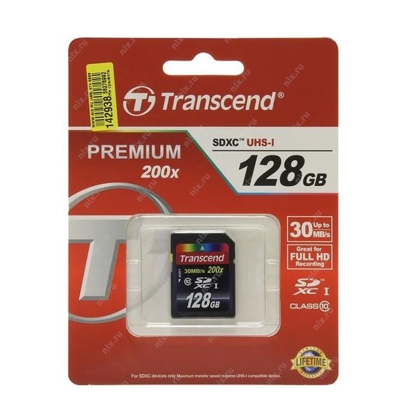 Transcend 128GB SDXC Class 10 Flash Memory Card 