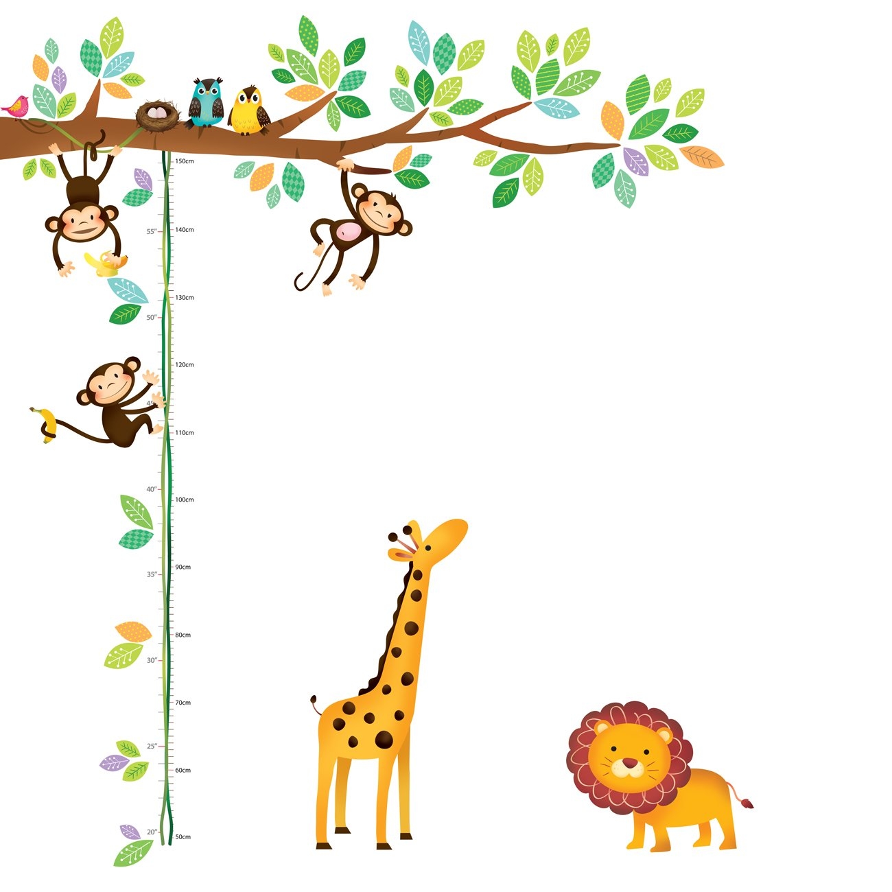 Tree and Animals Height Chart Decal