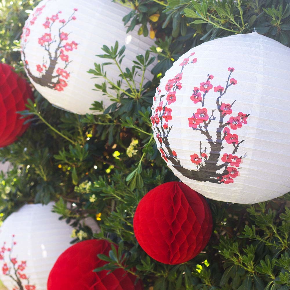 White Sakura Chinese Paper Lantern