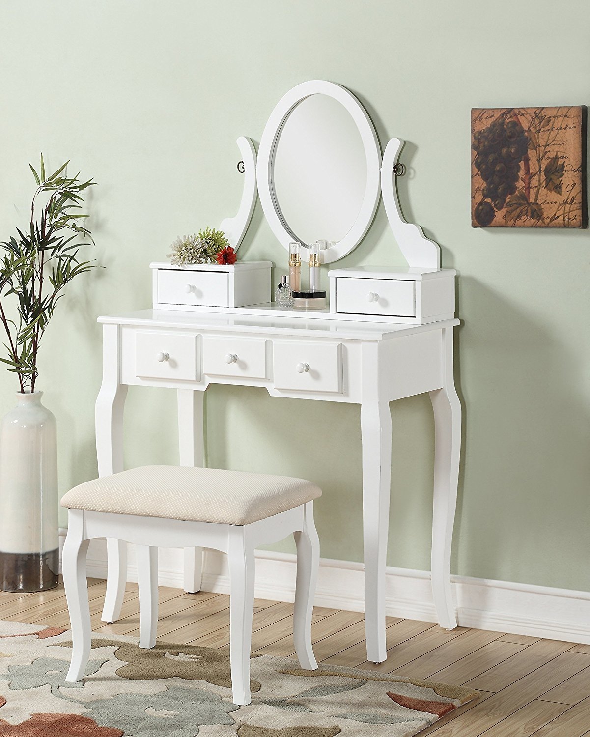 Wood Make-Up Vanity Table and Stool Set