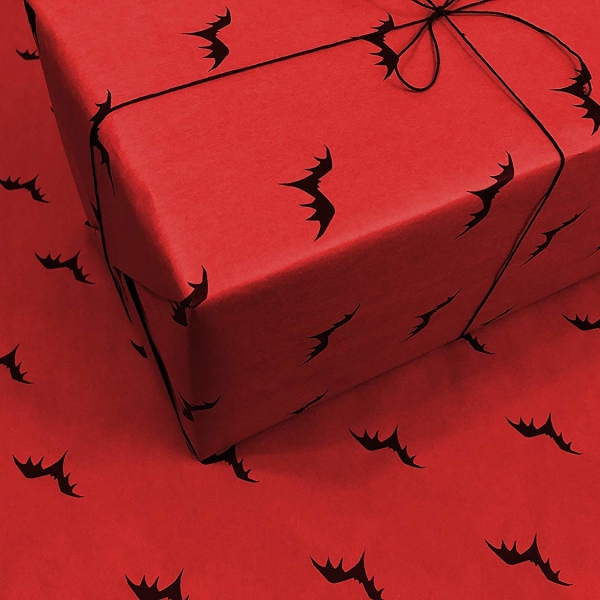 Flying Bats on Red Gothic Wrapping Paper