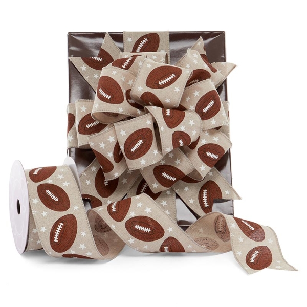 Football Star Linen Wired Ribbon