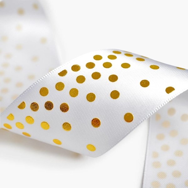 Gold Confetti on White Ribbon