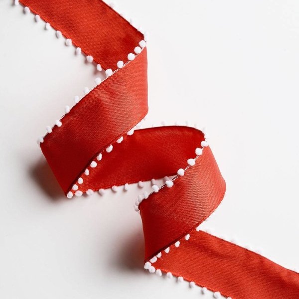 Red with White Pom Ribbon